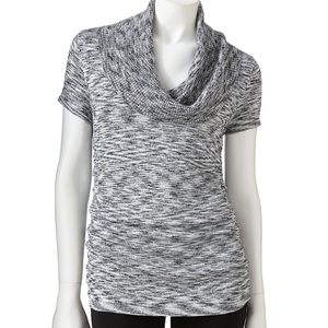 Apt 9 short sleeve cowlneck black and white marled knit sweater